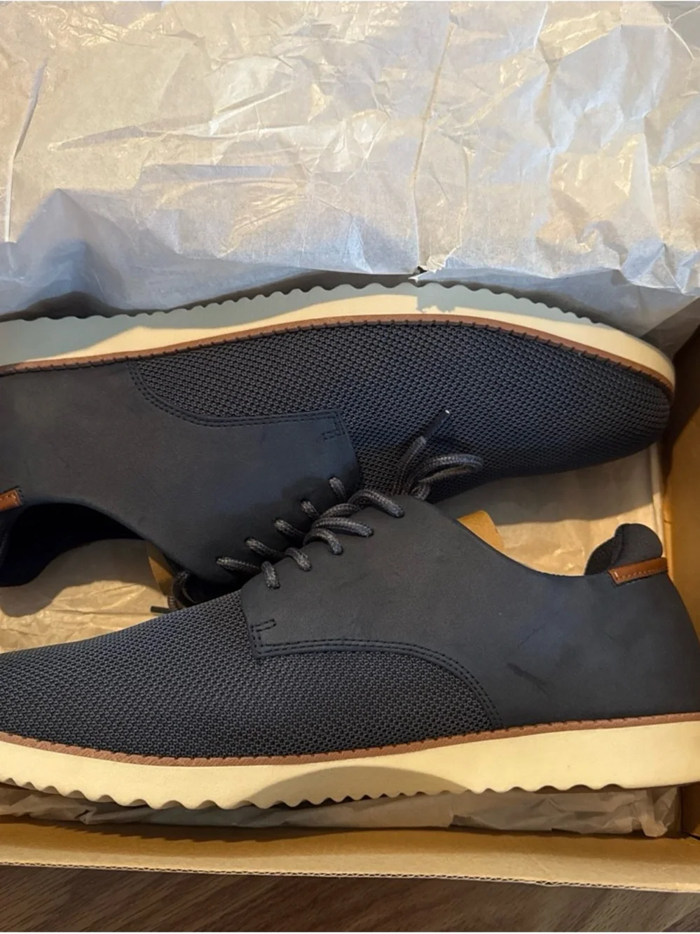 Dr. Scholl's Navy Knit Derby with White Sole